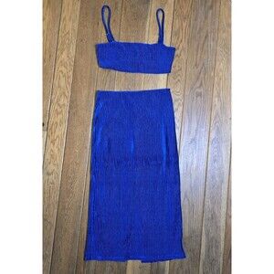 NBD Women's M Royal Blue Corduroy 2 Piece Skirt Cropped Bralette Set